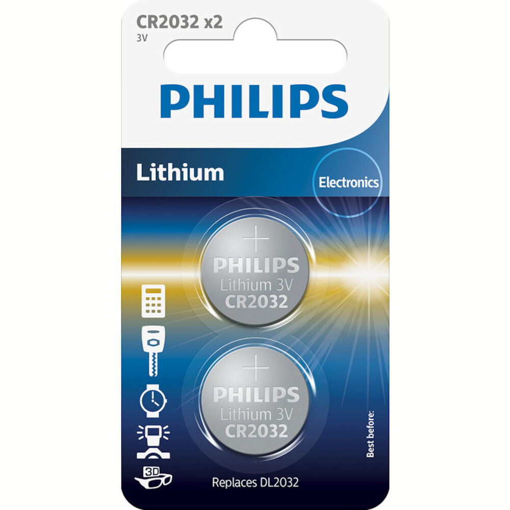 Philips, Minicellebatteri, CR2032, 2 -