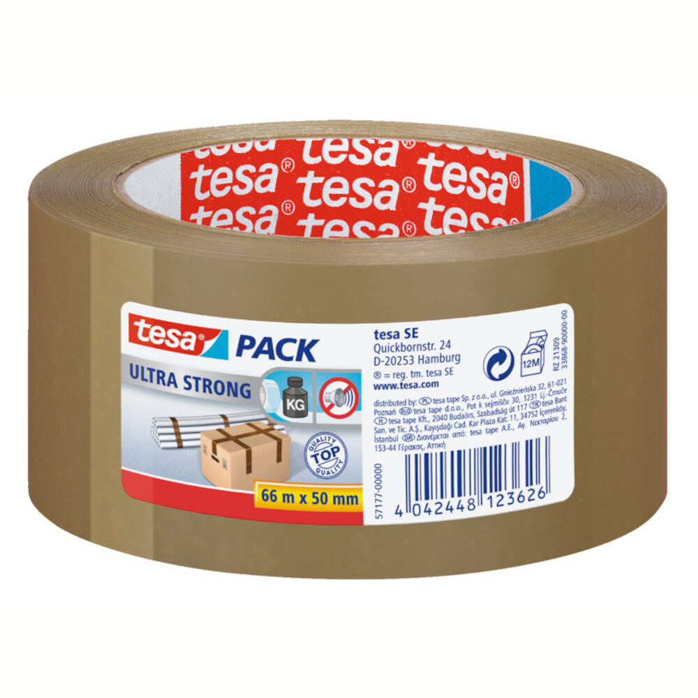 Tesa, Emballagetape, transparent eller brun, m 50 mm Brun m